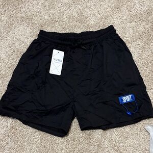 Yuna Fashion Black Athletic Shorts with Blue Sport Patch